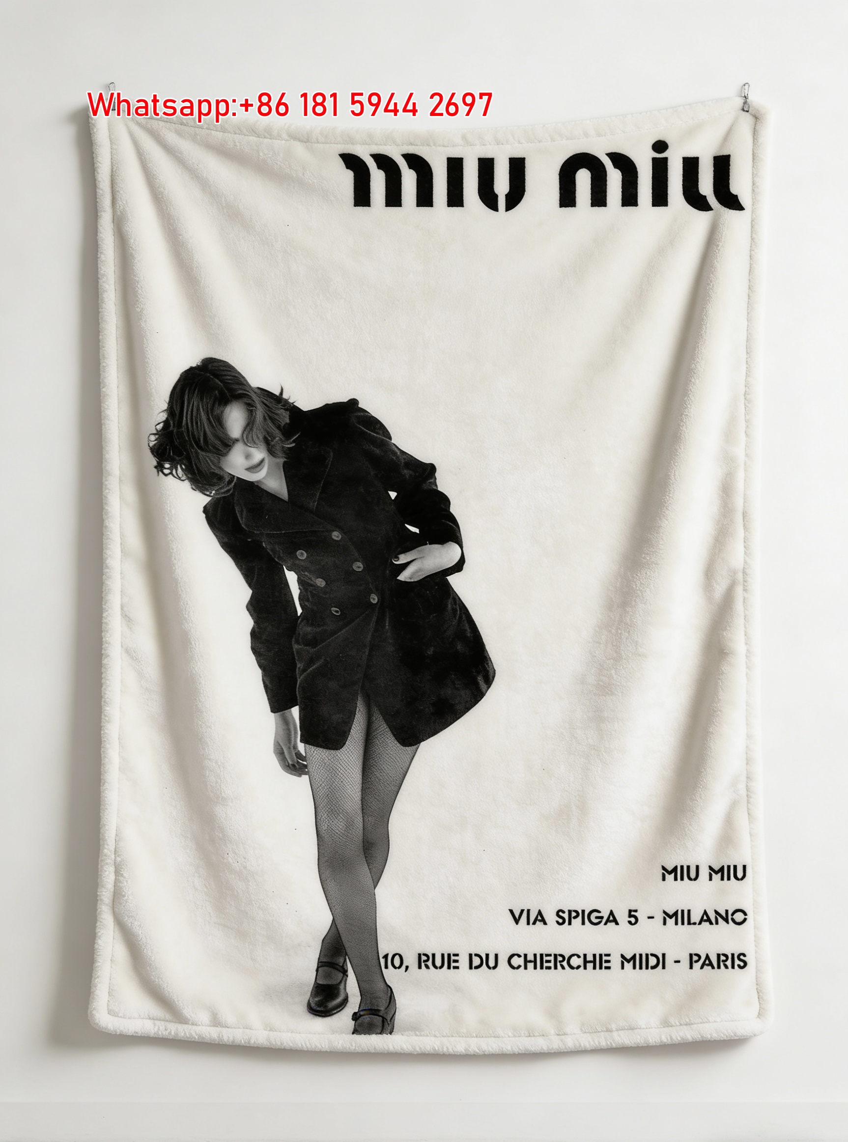 Miu Miu Black White Vintage Flannel Throw Blanket IMG_0611